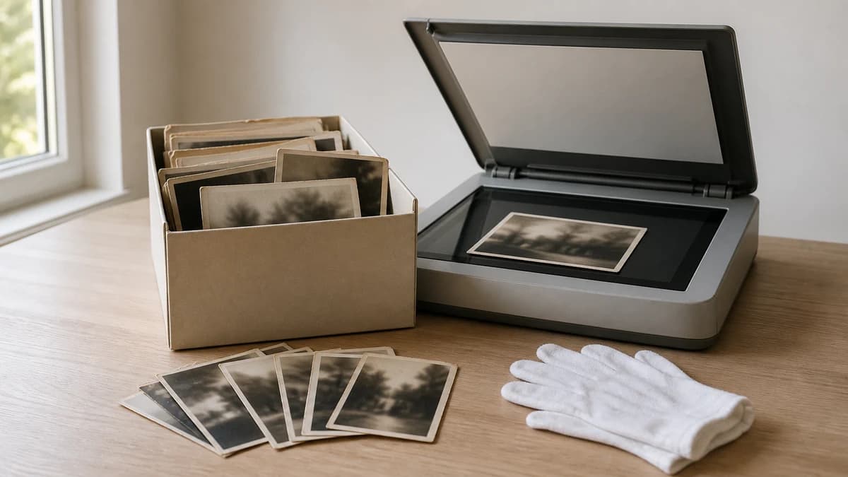 Обложка статьи «Как оцифровать семейный фотоархив: сканирование, файлы и сохранность оригиналов»